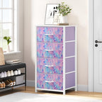 DWVO Dresser with 4 Drawers - Storage Tower Unit, Dresser for Bedroom, Living Room, Closets - Sturdy Steel Frame, Wooden Top & Easy Pull Fabric Bins, Purple - color: Cool Purple