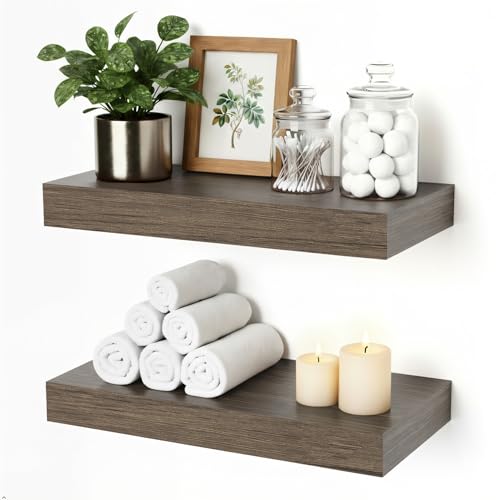 Floating Shelves for Wall, Bathroom Shelves Over Toilet, Wall Shelves & Book Shelf, Hanging Shelf, Modern Wooden Wall-Mounted Samll Floating Shelves, 12x7x1.5 in (Smoke-Gray, Set of 2) - color: Smoke Gray, size: 12"(set of 2)