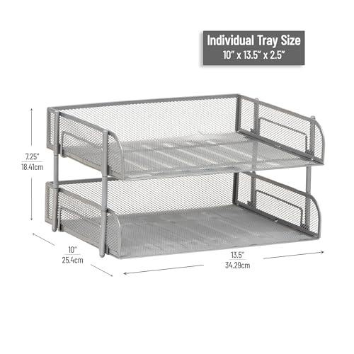 Mind Reader 2-Tier Stackable Paper Tray, Desktop Organizer for Letter-Size Documents, Office File Storage, Metal Mesh, Set of 2, Silver - color: Silver