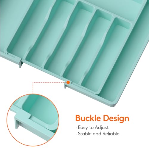Lifewit Silverware Drawer Organizer, Expandable Utensil Tray for Kitchen, BPA Free Flatware and Cutlery Holder, Adjustable Plastic Storage for Spoons Forks Knives, 13-22 x 15", Turquoise - color: Turquoise, size: XL (13-22''W x 15''D)