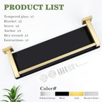 Alise Bathroom Glass Shelf with Stainless Steel Railing, Gold Small Tempered Glass Floating Wall Shelf Over The Toilet, 16 inch - color: Gold and Black, size: 16 Inch
