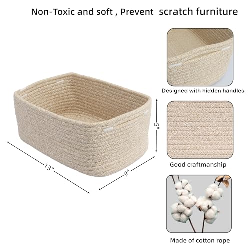 XUANGUO Small Woven Storage Baskets 13“X9”X5“ Decorative Rope Bins for Organizing Shelves, Closets, and Toys, Empty Gift Baskets, Cute Organizer Basket for Home and Office (oatmeal, Large) - color: oatmeal, size: Large