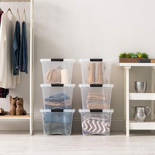 IRIS USA 32 Qt Stackable Plastic Storage Bins with Lids, 4 Pack - BPA-Free, Made in USA - See-Through Organizing Solution, Latches, Durable Nestable Containers, Secure Pull Handle - Clear - color: Clear, size: 32 Qt, style: 4 Pack