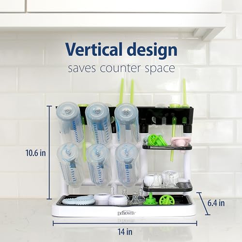 Dr. Brown's Baby Bottle Drying Tower, Stand-Up Countertop Drying Rack with Organized Storage for Baby Essentials, Space Saving Vertical Rack, Black/White - color: Black/White
