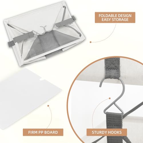 STORAGE MANIAC 2-Shelf Hanging Closet Organizer, Cloth Hanging Closet Shelf, Hanging Closets Baskets with Hooks for Dorm, Apt, Bedroom, College, Garment Rack, Wardrobe, Fabric with Mesh, Ivory - style: Ivory