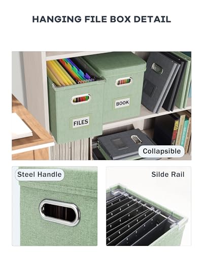 Oterri File Organizer Box with Lid, Hanging Filing File Box with Mesh Pocket, Document Organizer Box for Letter Files, Portable Storage Box(1 PCS, Green) - color: Green, size: 1 PCS