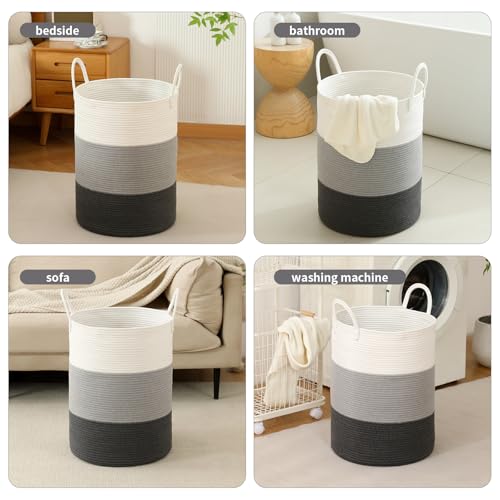 Laundry Basket Hamper Tall Rope Storage Woven for Blanket toys Dirty Clothes in Living Room Bathroom Bedroom (Gradient Grey, 60L/15.8Gal) - color: Gradient Grey, size: 60L/15.8Gal