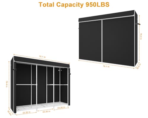 ULIFHOME E14C Pro Heavy Duty Closet Organizer System，Freestanding Clothing Racks for Hanging Clothes，Adjustable Garment Rack 70.1"W × 16.6"D × 76.4"H Hold 960 lbs，White Rack with Black Dustproof Cover - color: White Rack With Black Cover