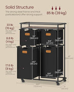 VASAGLE Laundry Sorter, Laundry Hamper with Wheels, 39.6 Gal. (150 L) Portable Rolling Cart Baskets with Shelf, 4 Removable Liners and 6 Labels, Ink Black and Chestnut Brown URLS100B01 - size: 4 Bags