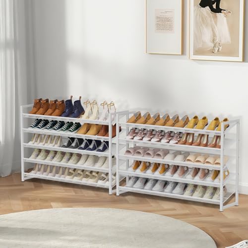 Large Shoe Rack 10 Tier Shoe Organizer, Heavy Duty Metal 5-Tier Stackable Shoe Storage Vertical Shoe Rack for Closet Front Door Entrance, Up to 62 Pairs, 44.8" W x 11.4" D x 71.2" H, White - color: White, size: 10 Tier