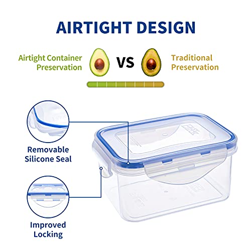 KIGI Small Food Storage Containers, Rectangle, 4-Sided Locking Airtight Lids, BPA-Free Plastic, Leak-Proof for Lunch, Meal Prep, Snack & Portion Control, 17 oz / 2.1 Cup, 8 Piece Set - size: 2.1 cup (8-Piece)