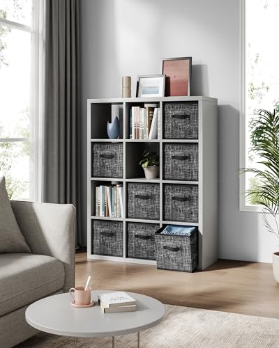 SONGMICS Storage Cubes, 11.8 x 11.8 x 11.8 Inches Non-Woven Fabric Bins with Double Handles, Set of 8, Closet Organizers for Shelves, Foldable, for Clothes, Ink Black UROB830B01 - color: Ink Black, size: 8 Pack (11.8"L x 11.8"W x 11.8"H)