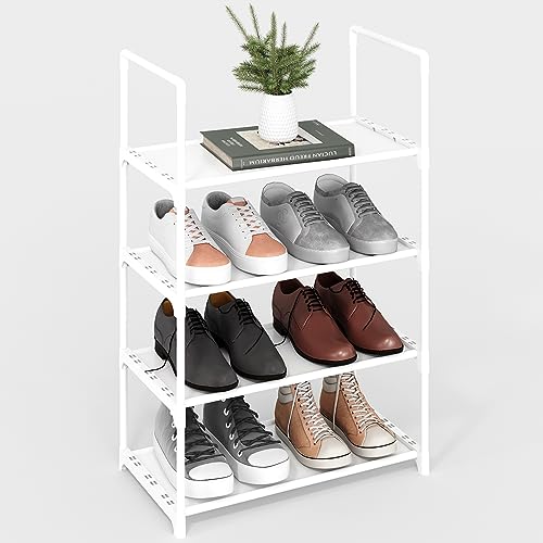 Upgrade Stackable Small Shoe Rack, 4-Tier Shoe Shelf Storage Organizer with Handle for Entryway, Hallway and Closet(White) - size: 4-Tier(White)