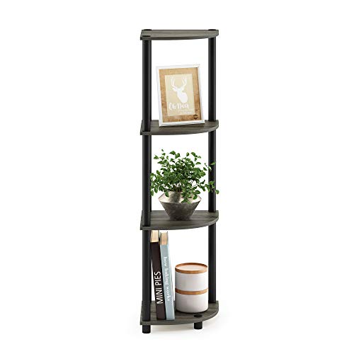 Furinno TURN-N-TUBE Corner Shelf, 4-Tier Corner Bookshelf, Display Storage Shelves with Open Shelves, for Organization and Storage, Living Room, Home Office, Garage, French Oak - color: French Oak Grey/Black, size: 4-Tier Round Tube