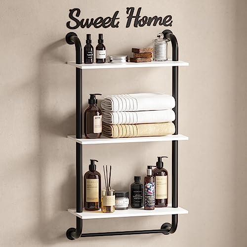 Tinpin Wall Shelves 3-Tier, Bathroom Shelves Over Toilet, Rustic Industrial Pipe Shelf, Farmhouse Bathroom Decor, Floating Shelf Wall Decor for Bedroom, Living Room 17.3 inch, White - color: White, size: 3 tier
