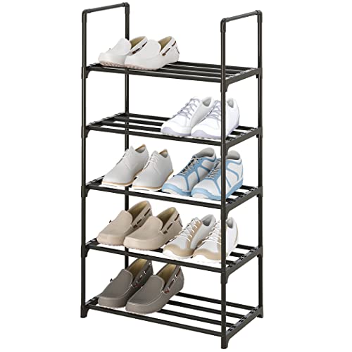 5-Tier Small Shoe Rack, Metal Stackable Kids Shoe Shelf Storage Zapateras Organizer,Narrow Shoe Rack Sturdy for Closet Hallway Entryway Living Room Bedroom (Black) - size: 5-Black