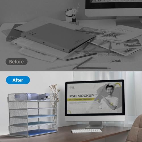 Letter Tray Paper Organizer 5-Tier Desk Organizer File Organizer Paper Holder with Handle, Metal Desktop Document Shelf Tray Office Classroom Organization - Silver - color: Silver