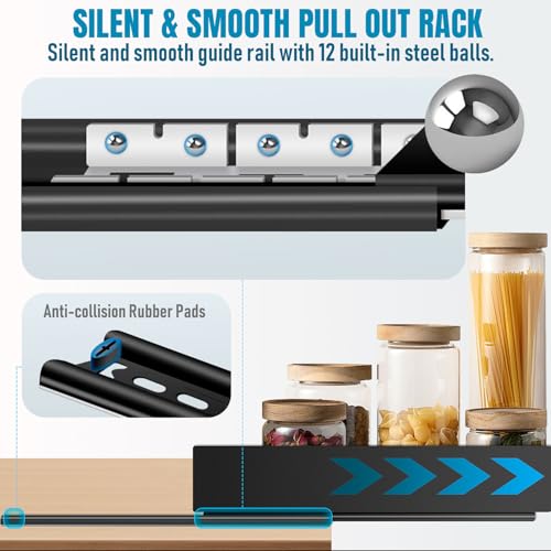 Pull Out Spice Rack Organization for Cabinet, Slide Out Expandable Spice Organizer, Adjustable Spice Cabinet Organizers, Cabinet Size Need: 2.4" Highx10.6" Deepx(6" to 8.2")Wide, Hold 20 Spice Jar