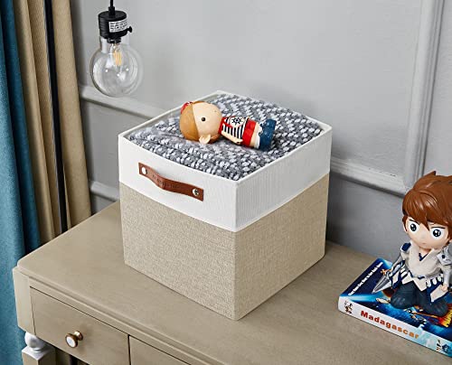 DECOMOMO Fabric Cube Storage Bins - Storage Baskets for Shelves, Cube Storage Organizer for Kallax and Cubbies (Beige & White, 11 inch Cube) - 4 Pack - color: Beige and White, size: Cube 11" /4pcs