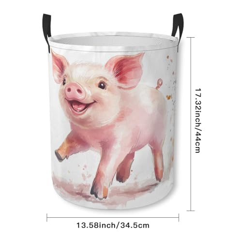 Cute Pig Laundry Basket Funny Animal Foldable Laundry Hamper with Handles Clothes Storage Bin for Household Bedroom Bathroom Dorms 17.3"x13.6" - color: Cute Pig