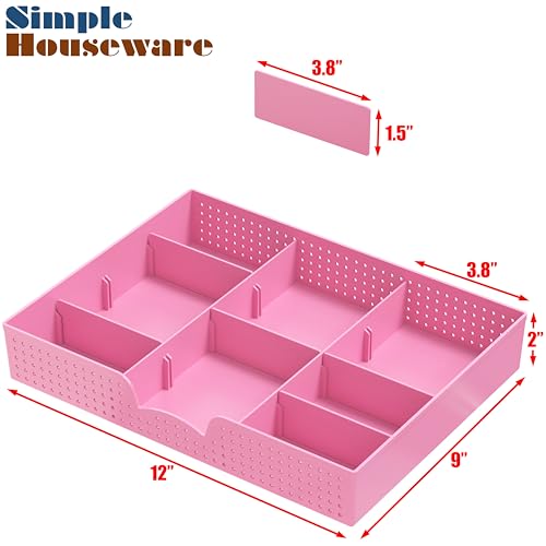 Simple Houseware Drawer Organizer Tray with 9 Adjustable Compartments, Pink - color: Pink, size: 1 Pack