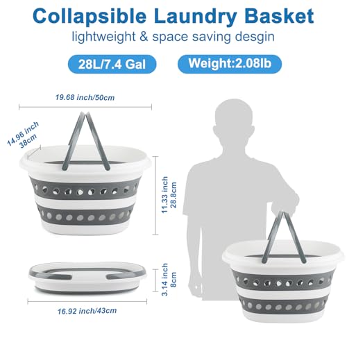 28L Laundry Basket Collapsible, Plastic Laundry Baskets Foldable Clothes Basket, Pop-Up Clothes Hamper for Household Family Room Organization, Portable Storage Container Outdoor Camping Home RV - size: 28L