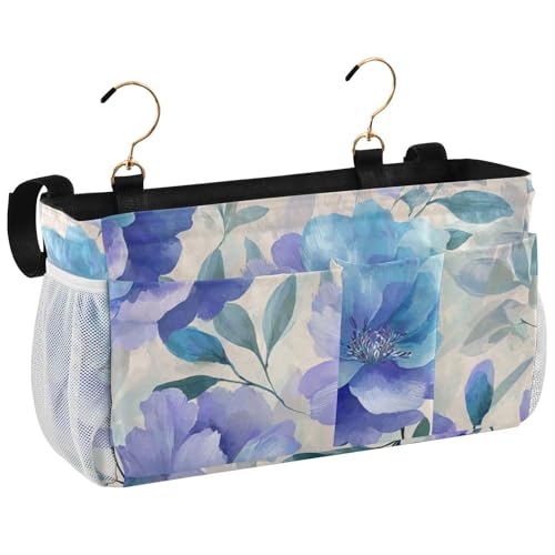 Bedside Caddy Metal Frame Hanging Organizer Bunk Bed Dorm Accessories Hook And Loop Storage Bag Large Pockets Blue Peony Leaf - color: Blue Peony Leaf