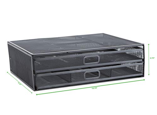 Mind Reader Monitor Stand, Ventilated Laptop Riser, Storage Drawer, Office, Metal Mesh, Black