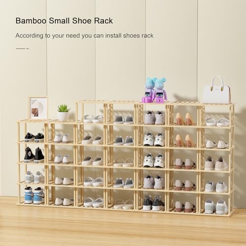 SHIISEWE Bamboo Shoe Rack - Vertical Skinny Shoe Shelf Space Saving Storage, Front Door Entrance Closet Corner Garage - color: Bamboo Yellow