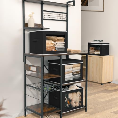 Homsorout Stackable Storage Bins with Lids - Large Decorative Basket with Lids, Fabric Foldable Closet Organizer Bins, Shelf Organizer for Living Room, Dorm, 5 Pack, Black - color: Black, size: XL(5-Pack)