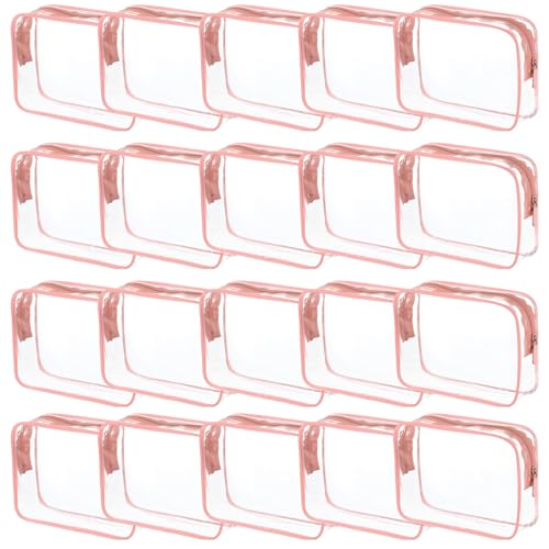 20 Packs Clear Cosmetics Bags for Women Men Waterproof Toiletry Bags PVC Makeup Bags Organizer Case with Zipper for Travel Bathroom (20 Pink Colors) - color: 20 Pink Colors