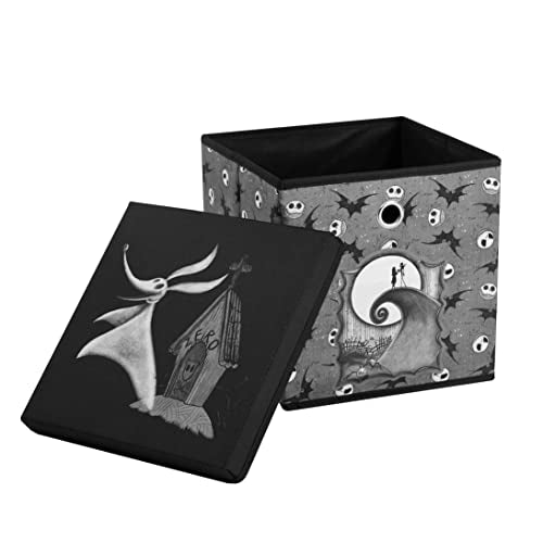 The Nightmare Before Christmas Collapsible Storage Cube with Removable Lid,10"x10"x10" Fabric Organizer Bin for Essentials - color: Nightmare Before Christmas