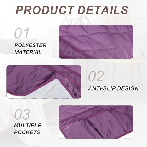 uxcell 2 Pcs Recliner Armchair Caddy, Couch Armrest Organizer with 14 Pockets for Bedside Sofa Remote Control Holder Magazine Phone Book Glasses (Purple, 20" x 7" x 9") - color: Purple
