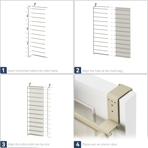 Whitmor 36 Pair Over The Door Shoe Organizer, 12 Tier Hanging Shoe Organizer, Heavy Duty Metal & Mesh Shoe Holder, Hanging Shoe Rack for Closet Organizer & Storage, 69"L x 21.7"W x 7.5"H, Oat - color: Oat, size: Shoe Rack