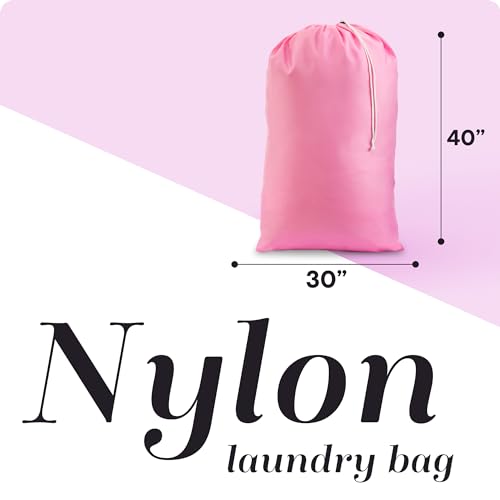 Handy Laundry Extra Large Heavy Duty Laundry Bag – 30" x 40" Pink Nylon, Durable Drawstring Closure, Machine Washable, Holds Up to 60 lbs, Travel Dirty Clothes Bag, Laundry Hamper Liner - color: Pink, size: 30" x 40"