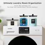 Glass Laundry Pods Container & Acrylic Dryer Sheet Holder with Balck Bamboo Knobs Lids, Scoops & Labels | Premium Laundry Room Organization and Storage for Detergent Pods, Powder, Dryer Balls & Beads - color: Black Cap with handle