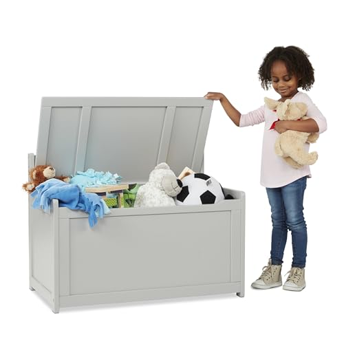 Melissa & Doug Toy Chest, Wooden Toy Storage Box with Safety-Hinged Lid, Kids Toys Storage Organizer for Playroom, Bedroom, & Montessori Classroom Furniture for Boys & Girls Ages 3+, Gray - color: Grey