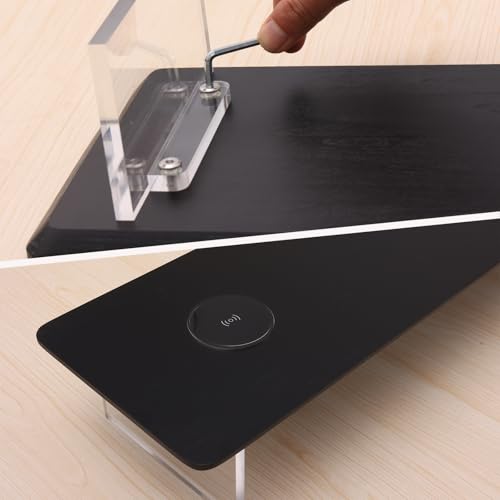 SUIBIAN Black Monitor Stand Riser with Wireless Charging 31.5Inch Large, Computer Monitor Stand,Wooden Desktop Organizer Shelf for Office Desk Computer,Laptop,TV (Black Oak) - color: Black Oak