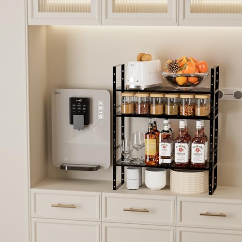 Multi-Functional Metal Shoe Rack,Expandable Adjustable Stackable Kitchen Organizer,Metal Shelf risers for cabinets, Kitchens and Closet, Bathroom(3Packs/Black/Medium) - color: Black, size: 3 PACKS/BLACK/MEDIUM