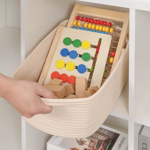 CubesLand Cube Storage Organizer Basket Bin, Rectangular Cotton Rope Basket, 14x10x7.08IN Beige - color: Beige, size: 14''x10''x7.08''