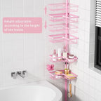 KEGII Shower Caddy Tension Pole, 4-Tier Rustproof Adjustable Corner Bathroom Organizer for Renters, 25–114.2 Inch No Drill Space-Saving Shower Storage Rack, Pink - style: Tension Caddy（Pink）