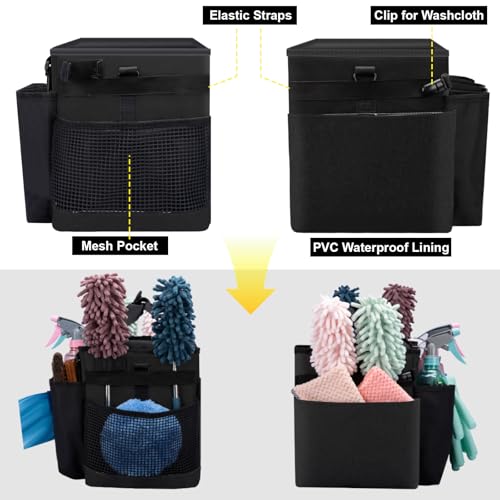 Wearable Large Cleaning Caddy Bag for Housekeeper, Clean Supply Organizer with Adjustable Shoulder, Waist & Handle Straps, Detailing Bag for Kitchen Supplies (Black) - color: Black