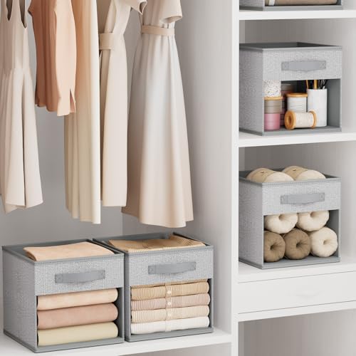 DIMJ Collapsible Storage Cubes, 6 Packs Cube Storage Bins with Window, Fabric Storage Baskets for Shelves, Closet Storage Boxes for Clothes, Toys, Books, 11 Inches Sundries Blended - color: Blended Gray, size: 10.6 Inch.- 6 Pack