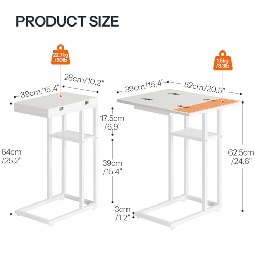 HOOBRO Foldable End Table, C Shaped Side Table with Storage Shelf, Small Snack Table Suitable for Living Room Bedroom Small Spaces, Easy Assembly, White WW29SF01 - color: White