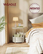 VASAGLE LILEA Collection - Small Round Side End Table, Modern Nightstand with Fabric Basket, Cream White ULET223K67 - color: Cream White, size: Round + 1 pack