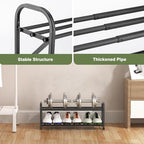 2-Tier Shoe Rack for Closet, 16"-32" Expandable ShoeRack, Adjustable for Entryway Closet Doorway SturdyMetal, Black - color: 2 Layers and 6 Tubes