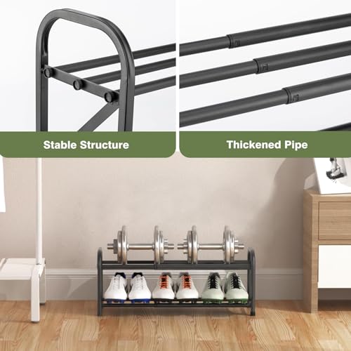 2-Tier Shoe Rack for Closet, 16"-32" Expandable ShoeRack, Adjustable for Entryway Closet Doorway SturdyMetal, Black - color: 2 Layers and 6 Tubes