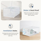 DUMOS Shoe Storage Boxes, 12-Pack Stackable Clear Shoe Containers with Lids, Display Sneaker Case Organizer for Closet, Under Bed, Entryway,White (Fit Size 9)