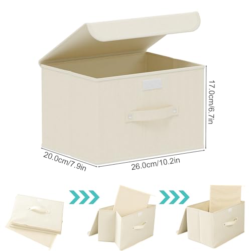 Fabric Storage Bins Cube Organizers with Flip-Top Lid and Handles, Storage Boxes for Organizing Home, Office, and Closet, Beige, 5 Pack 10.2 X 7.9 X 6.7 in - color: Beige, size: 10.2x7.9x6.7in(5-pack)