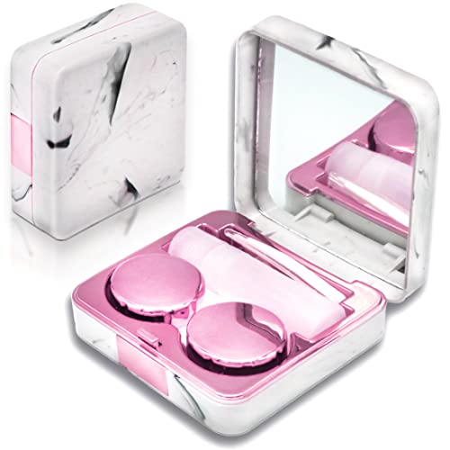 Vastsoon Contact Lens Case, Portable Cute Eye Contacts Colored Lenses Applicator Remover Tool Kit with Mirror Solution Bottle for Travel Daily Outdoor (Square, Rose) - color: Square,Rose